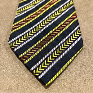 Etro Milano Tie Blue Yellow and Orange Striped Made in Italy 100% All Silk